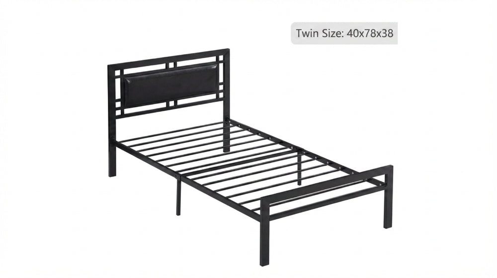 English Elm Modern Matte Black Steel Platform Bed Faux Leather Headboard Minimalist Bedroom Frame B2771P498515