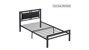English Elm Modern Matte Black Steel Platform Bed Faux Leather Headboard Minimalist Bedroom Frame B2771P498515