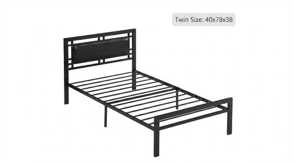 English Elm Modern Matte Black Steel Platform Bed Faux Leather Headboard Minimalist Bedroom Frame B2771P498515