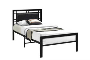 English Elm Modern Matte Black Steel Platform Bed Faux Leather Headboard Minimalist Bedroom Frame B2771P498515
