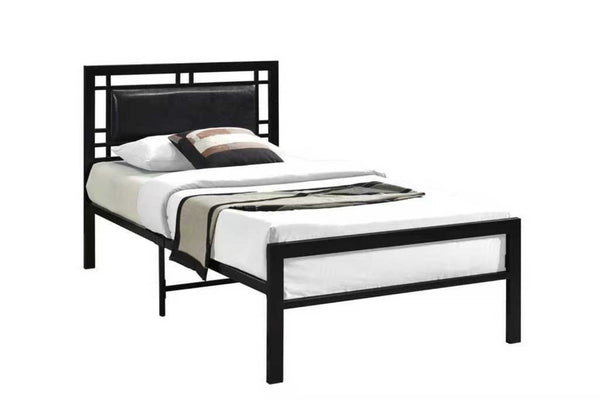 English Elm Modern Matte Black Steel Platform Bed Faux Leather Headboard Minimalist Bedroom Frame B2771P498515