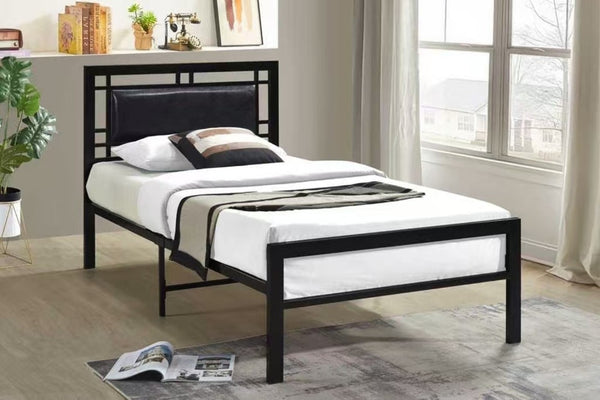 English Elm Modern Matte Black Steel Platform Bed Faux Leather Headboard Minimalist Bedroom Frame B2771P498515