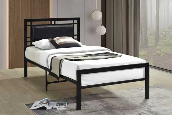 English Elm Modern Matte Black Steel Platform Bed Padded Faux Leather Headboard Minimalist Frame B2771P498516