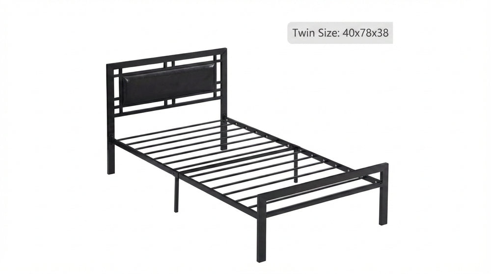 English Elm Modern Matte Black Steel Platform Bed Padded Faux Leather Headboard Minimalist Frame B2771P498516