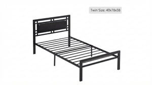 English Elm Modern Matte Black Steel Platform Bed Padded Faux Leather Headboard Minimalist Frame B2771P498516