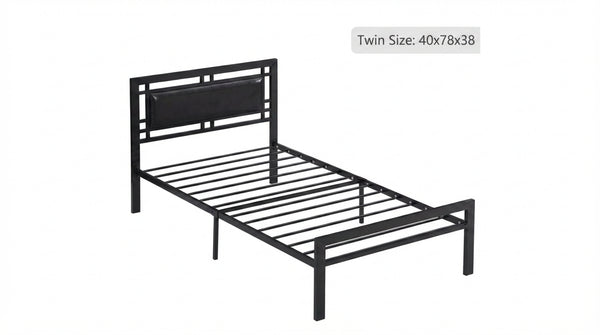 English Elm Modern Matte Black Steel Platform Bed Padded Faux Leather Headboard Minimalist Frame B2771P498516