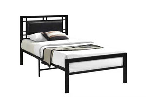 English Elm Modern Matte Black Steel Platform Bed Padded Faux Leather Headboard Minimalist Frame B2771P498516
