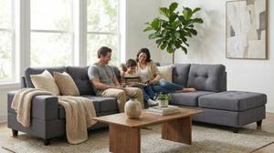 English Elm Modern Low-profile Sectional Sofa with Reversible Chaise for Contemporary Living Spaces Gray B2771P498535