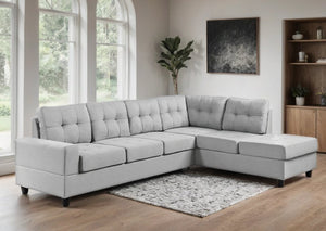 English Elm Modern Low-profile Sectional Sofa with Reversible Chaise for Contemporary Living Spaces Grayish B2771P498536