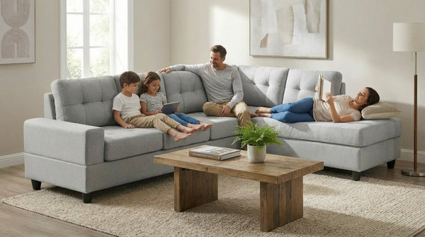 English Elm Modern Low-profile Sectional Sofa with Reversible Chaise for Contemporary Living Spaces Grayish B2771P498536