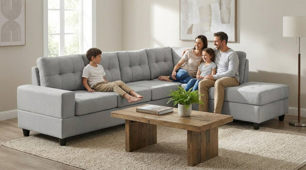 English Elm Modern Low-profile Sectional Sofa with Reversible Chaise for Contemporary Living Spaces Grayish B2771P498536