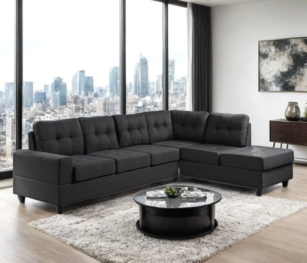 English Elm Modern Low-profile Sectional Sofa with Reversible Chaise for Contemporary Living Spaces Black B2771P498537