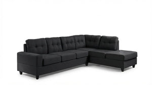 English Elm Modern Low-profile Sectional Sofa with Reversible Chaise for Contemporary Living Spaces Black B2771P498537