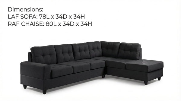 English Elm Modern Low-profile Sectional Sofa with Reversible Chaise for Contemporary Living Spaces Black B2771P498537