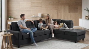 English Elm Modern Low-profile Sectional Sofa with Reversible Chaise for Contemporary Living Spaces Black B2771P498537