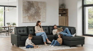 English Elm Modern Reversible Chaise Sectional with Square Track Arms and Foam Cushion Support B2771P498538