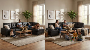 English Elm Modern Reversible Chaise Sectional with Square Track Arms and Foam Cushion Support B2771P498538