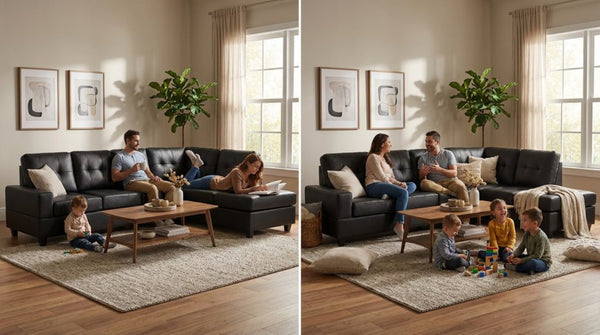 English Elm Modern Reversible Chaise Sectional with Square Track Arms and Foam Cushion Support B2771P498538