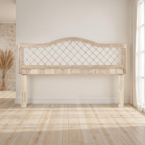 English Elm King Handwoven Rattan Headboard with Mahogany Frame Adjustable Height Boho Bedroom B2772P519165