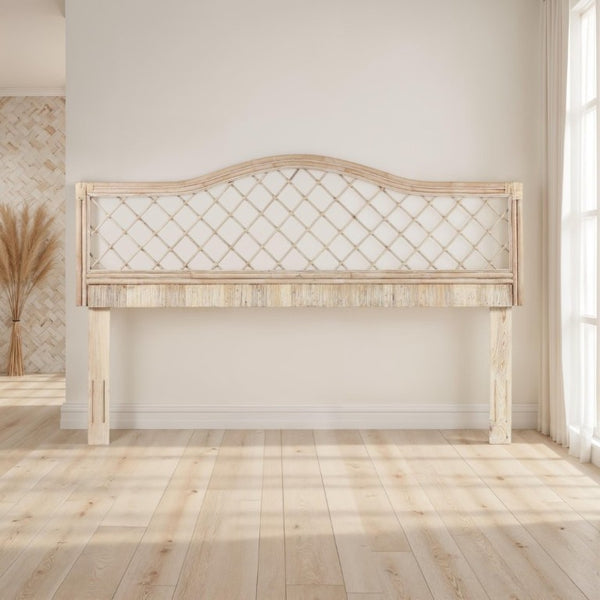 English Elm King Handwoven Rattan Headboard with Mahogany Frame Adjustable Height Boho Bedroom B2772P519165