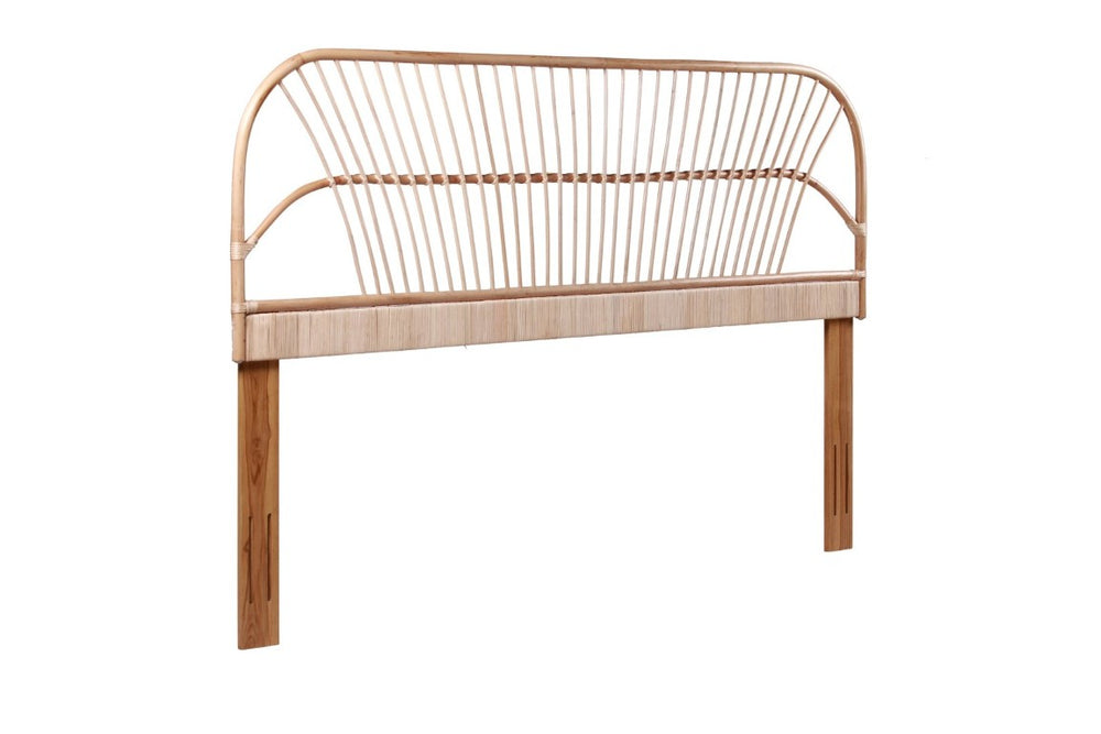 English Elm King Rattan Headboard Handwoven Natural Fiber with Mahogany Frame for Coastal Bedrooms B2772P519167