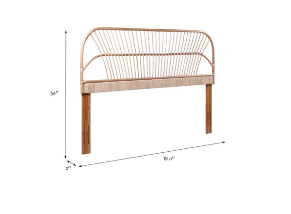 English Elm King Rattan Headboard Handwoven Natural Fiber with Mahogany Frame for Coastal Bedrooms B2772P519167