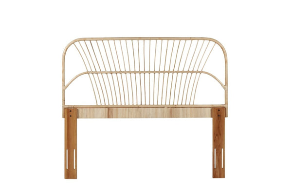 English Elm Queen Handwoven Rattan Headboard with Mahogany Frame Adjustable Coastal Boho Bedroom B2772P519168