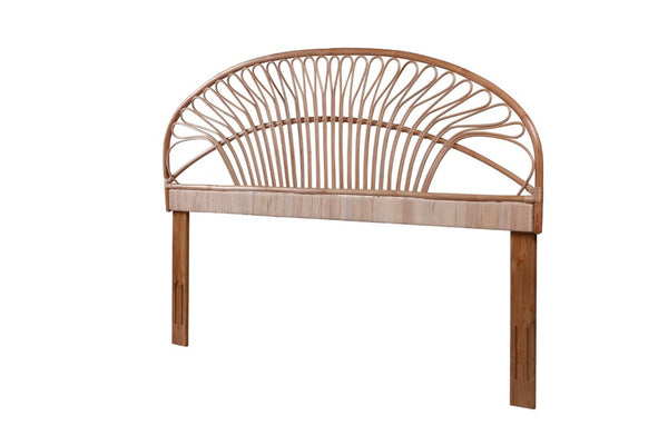 English Elm King Handwoven Rattan Headboard with Mahogany Frame for Coastal Bohemian Bedrooms B2772P519169