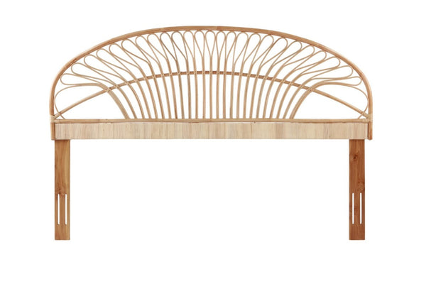 English Elm King Handwoven Rattan Headboard with Mahogany Frame for Coastal Bohemian Bedrooms B2772P519169