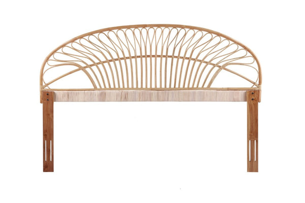 English Elm King Handwoven Rattan Headboard with Mahogany Frame for Coastal Bohemian Bedrooms B2772P519169