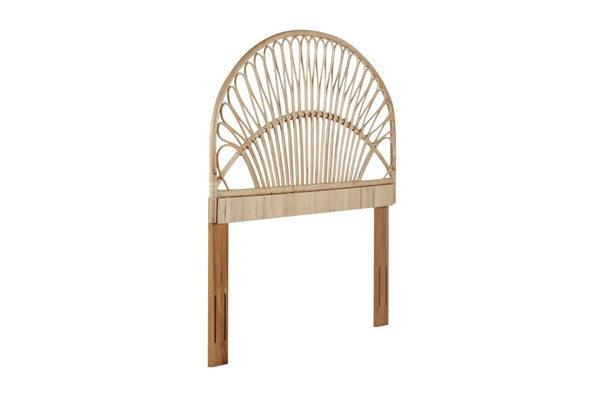 English Elm Queen Handwoven Rattan Headboard Solid Mahogany Frame Bohemian Coastal Bedroom Accent B2772P519170