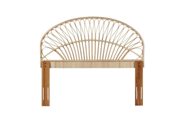 English Elm Queen Handwoven Rattan Headboard Solid Mahogany Frame Bohemian Coastal Bedroom Accent B2772P519170