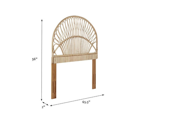 English Elm Queen Handwoven Rattan Headboard Solid Mahogany Frame Bohemian Coastal Bedroom Accent B2772P519170