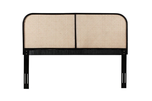 English Elm King Solid Teak Handwoven Cane Panel Headboard for Coastal Contemporary Bedrooms Brown Black B2772P519173