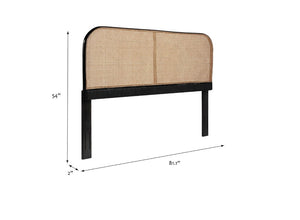 English Elm King Solid Teak Handwoven Cane Panel Headboard for Coastal Contemporary Bedrooms Brown Black B2772P519173