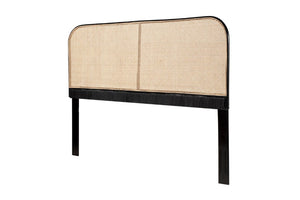 English Elm Queen Handwoven Cane Solid Teak Headboard for Coastal and Organic Modern Bedrooms B2772P519174