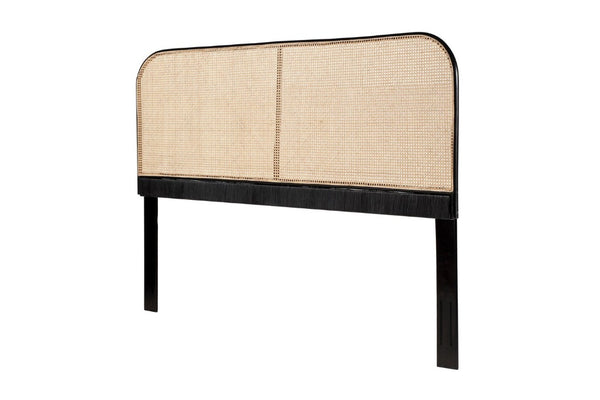 English Elm Queen Handwoven Cane Solid Teak Headboard for Coastal and Organic Modern Bedrooms B2772P519174