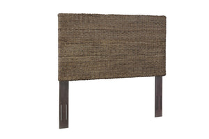 English Elm Queen Handwoven Banana Leaf Rattan Panel Headboard with Mahogany Frame Coastal Boho B2772P519176