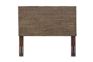 English Elm Queen Handwoven Banana Leaf Rattan Panel Headboard with Mahogany Frame Coastal Boho B2772P519176