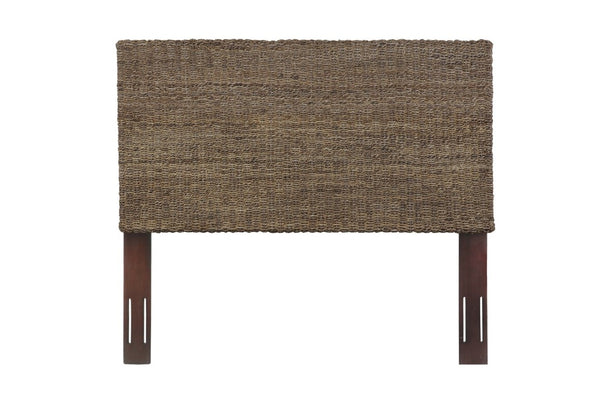 English Elm Queen Handwoven Banana Leaf Rattan Panel Headboard with Mahogany Frame Coastal Boho B2772P519176