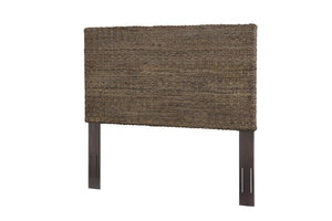 English Elm Queen Handwoven Banana Leaf Rattan Panel Headboard with Mahogany Frame Coastal Boho B2772P519176