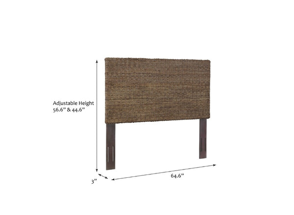 English Elm Queen Handwoven Banana Leaf Rattan Panel Headboard with Mahogany Frame Coastal Boho B2772P519176