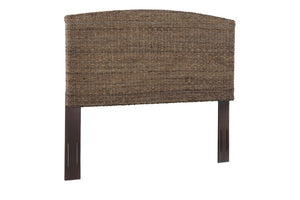 English Elm Queen Handwoven Banana Leaf Rattan Headboard Mahogany Frame Coastal Bedroom B2772P519178