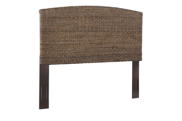 English Elm Queen Handwoven Banana Leaf Rattan Headboard Mahogany Frame Coastal Bedroom B2772P519178