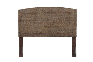 English Elm Queen Handwoven Banana Leaf Rattan Headboard Mahogany Frame Coastal Bedroom B2772P519178