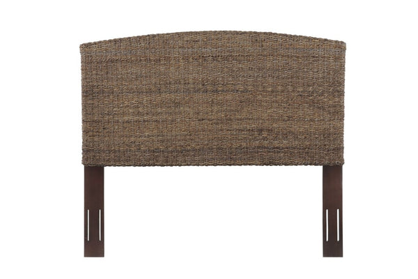 English Elm Queen Handwoven Banana Leaf Rattan Headboard Mahogany Frame Coastal Bedroom B2772P519178