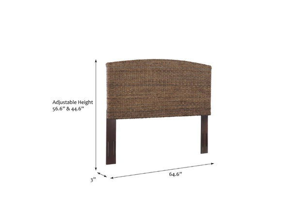 English Elm Queen Handwoven Banana Leaf Rattan Headboard Mahogany Frame Coastal Bedroom B2772P519178