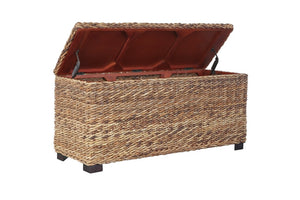 English Elm Rattan Banana Leaf Handwoven Storage Trunk Mahogany Frame Coastal Bohemian Decor B2772P519179