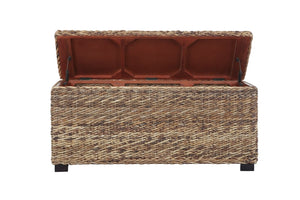 English Elm Rattan Banana Leaf Handwoven Storage Trunk Mahogany Frame Coastal Bohemian Decor B2772P519179