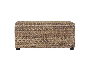 English Elm Rattan Banana Leaf Handwoven Storage Trunk Mahogany Frame Coastal Bohemian Decor B2772P519179